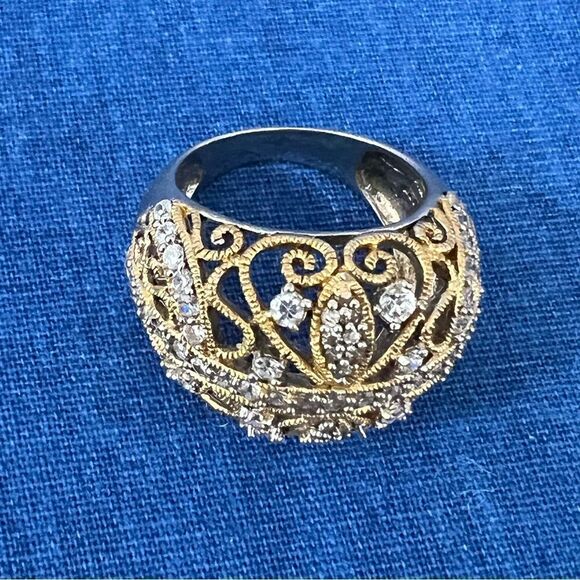 Gold‎ plated Diamondesque Statement Cocktail Ring - 8.5 - Picture 4 of 11